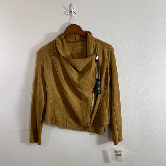 NWT Blank NYC Golden Camel Vegan Microsuede Stretch Asymmetrical Zipper Blazer - Picture 2 of 9